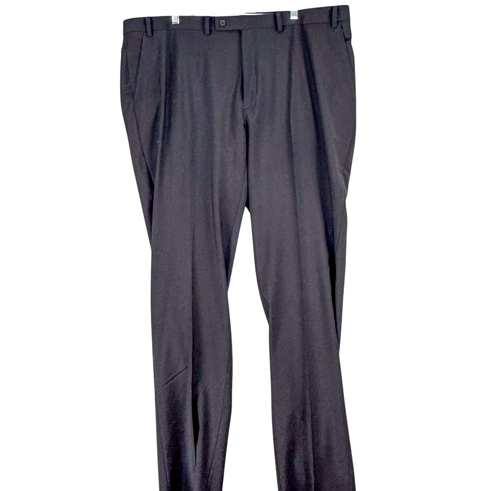Calvin Klein Dress Pants Mens 42x37 Black Wool Stretch Flat Front Tapered Leg